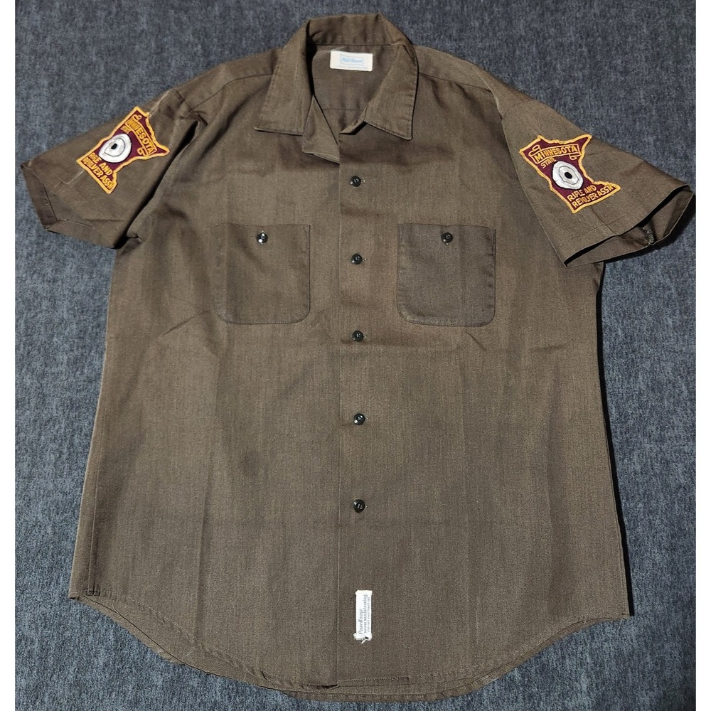 vintage Men's WARDS s/s button down Green Shirt MN State Rifle and Revolver Assn